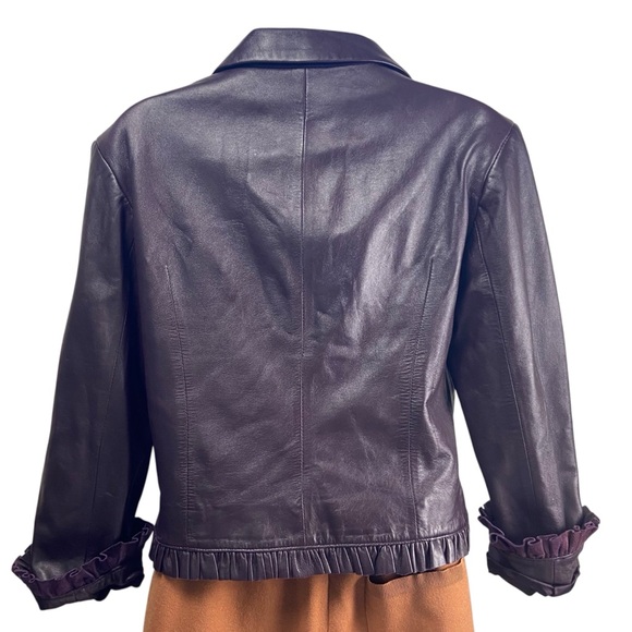 Vintage Leather Jacket Diba Ruffle Fitted Dark Plum M - Picture 3 of 16